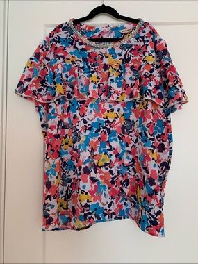 Juicy Couture Multicolor Floral Ruffle Top with Embellished Neckline
